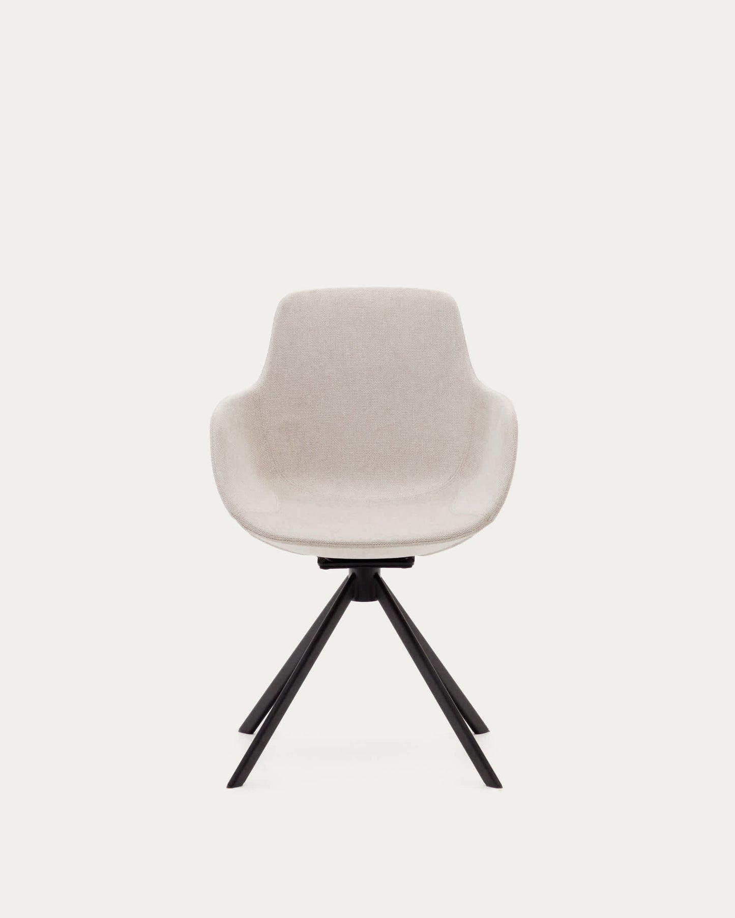 Sedia girevole con ritorno automatico Tissiana di ciniglia beige e alluminio nero opaco