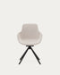 Sedia girevole con ritorno automatico Tissiana di ciniglia beige e alluminio nero opaco