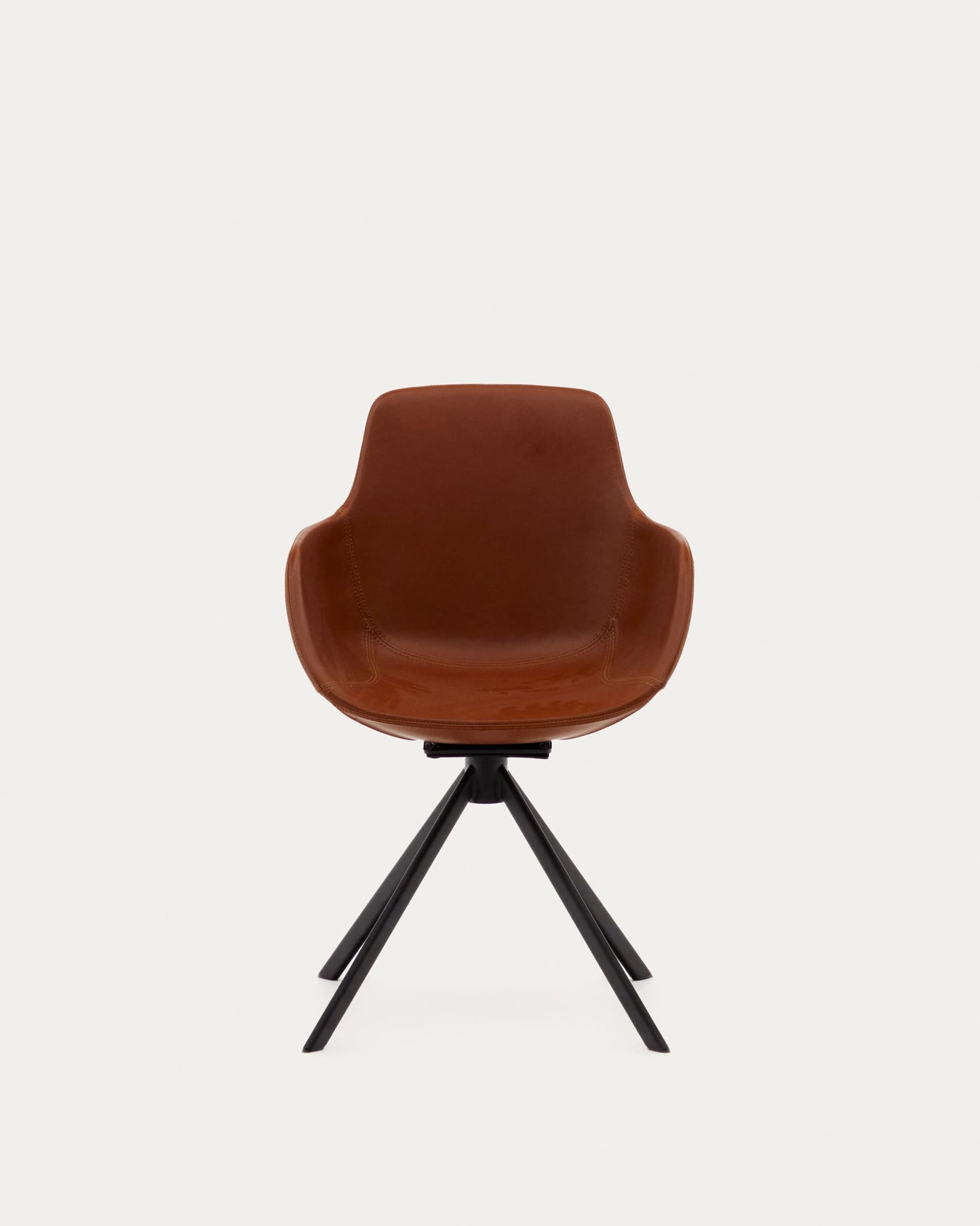Sedia girevole con ritorno automatico Tissiana di pelle sintetica marrone alluminio nero opaco