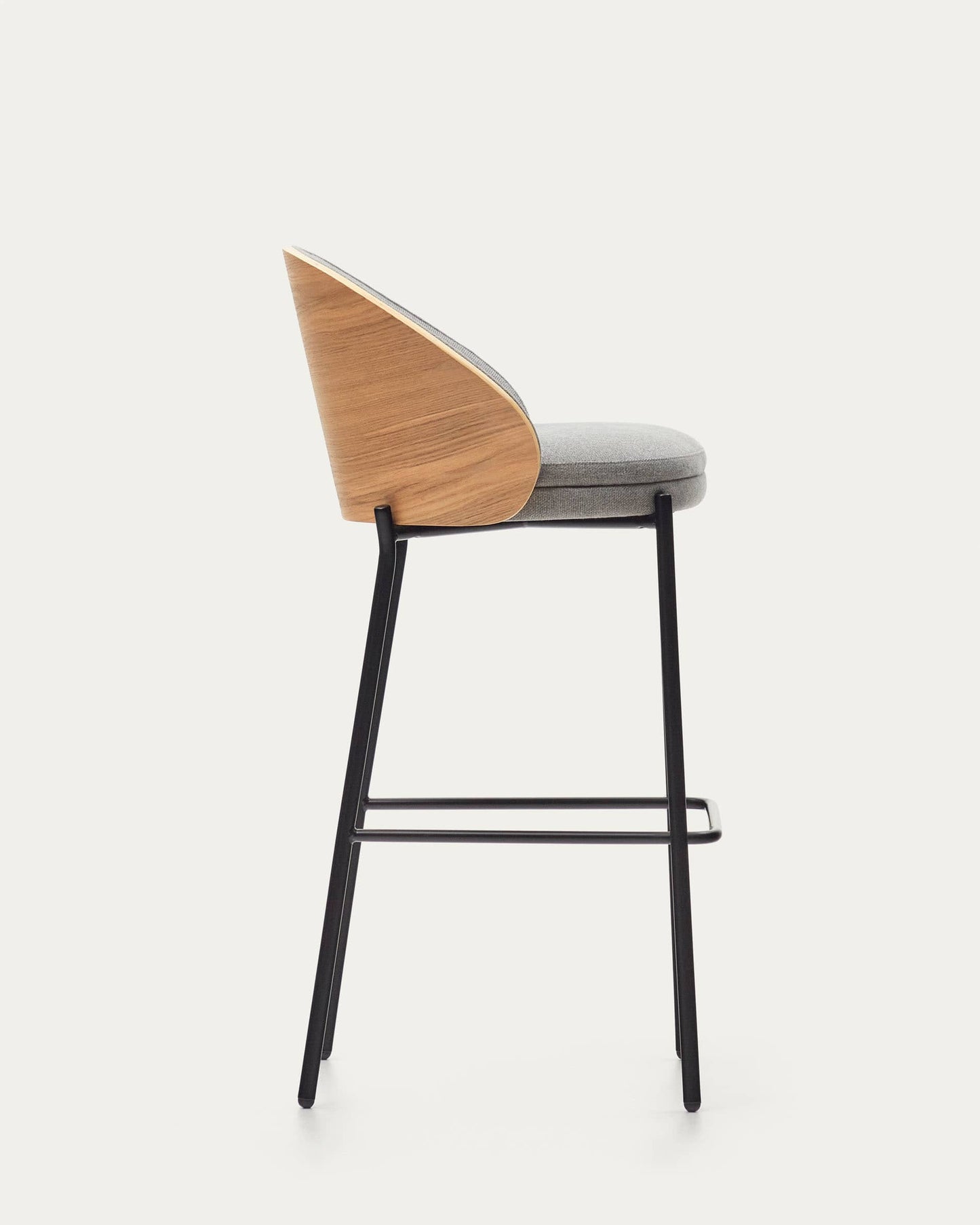 Sgabello Eamy impiallacciato frassino grigio chiaro finitura naturale, metallo nero 77 cm