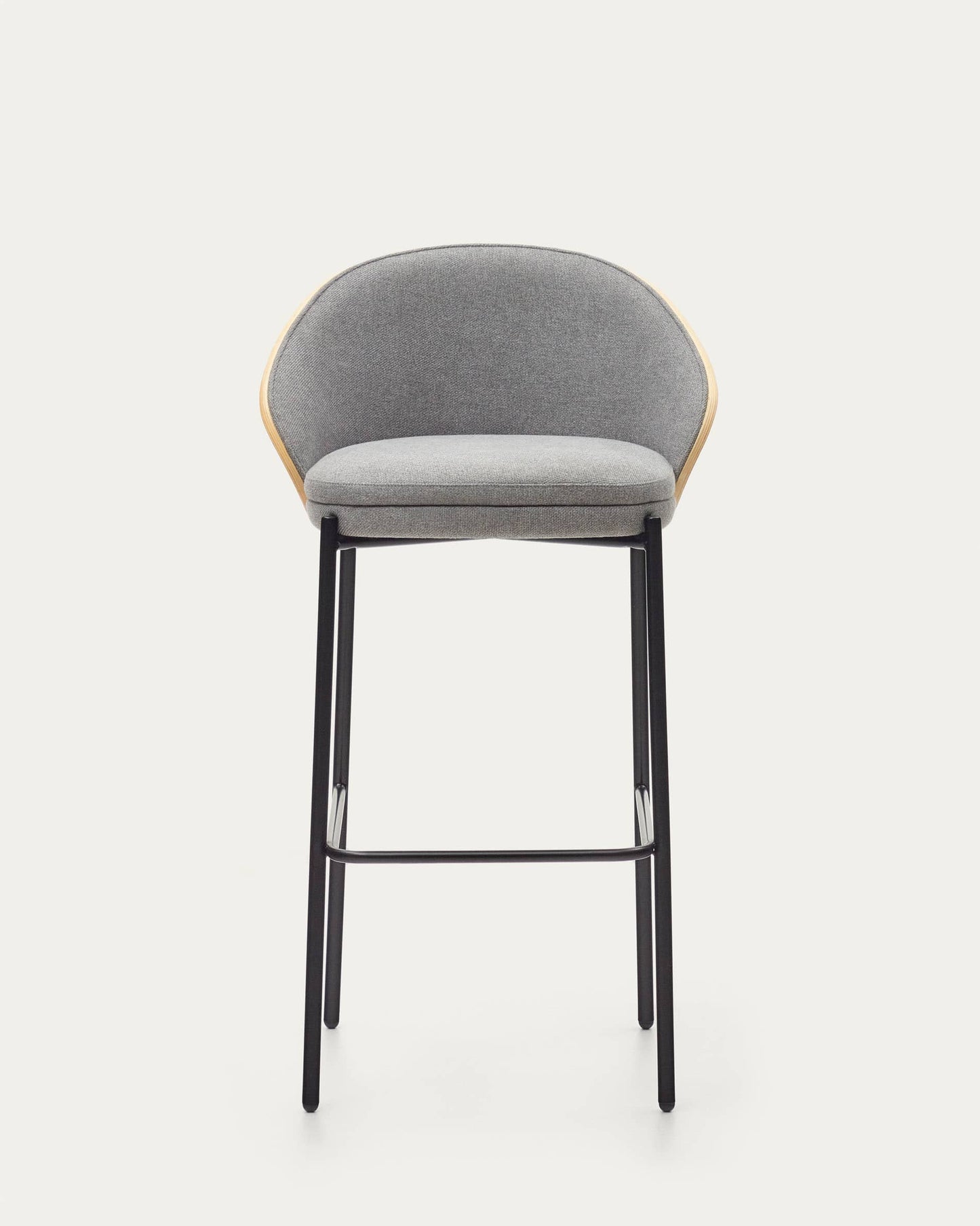 Sgabello Eamy impiallacciato frassino grigio chiaro finitura naturale, metallo nero 77 cm