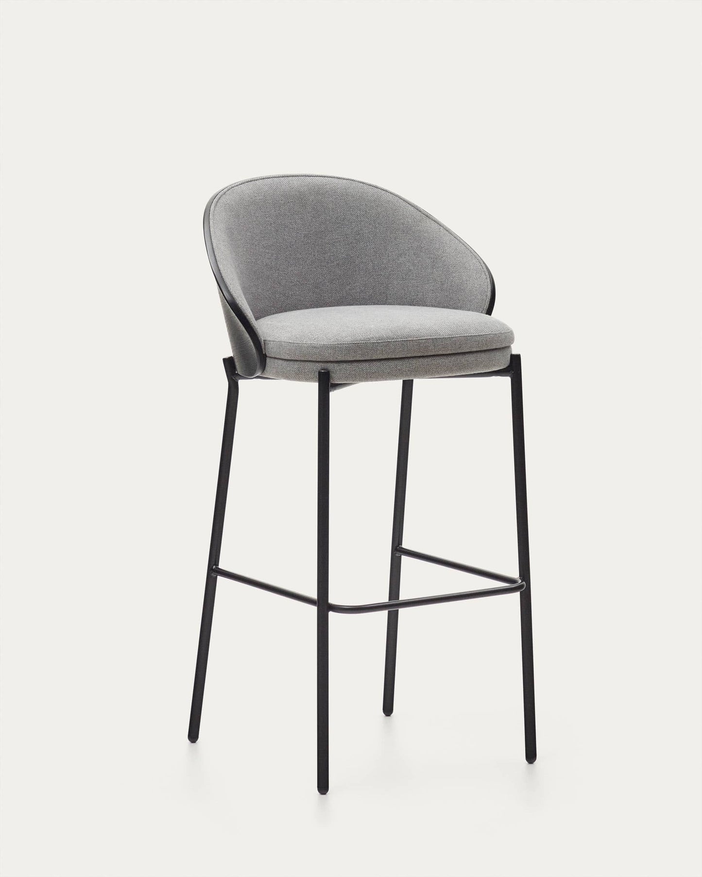 Sgabello Eamy in ciniglia grigio chiaro impiallacciato frassino finitura nera, metallo nero 75 cm