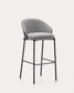 Sgabello Eamy in ciniglia grigio chiaro impiallacciato frassino finitura nera, metallo nero 75 cm