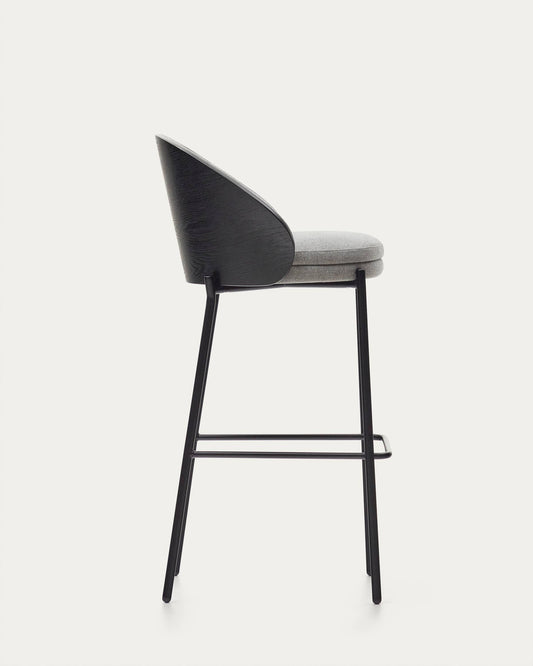 Sgabello Eamy in ciniglia grigio chiaro impiallacciato frassino finitura nera, metallo nero 75 cm