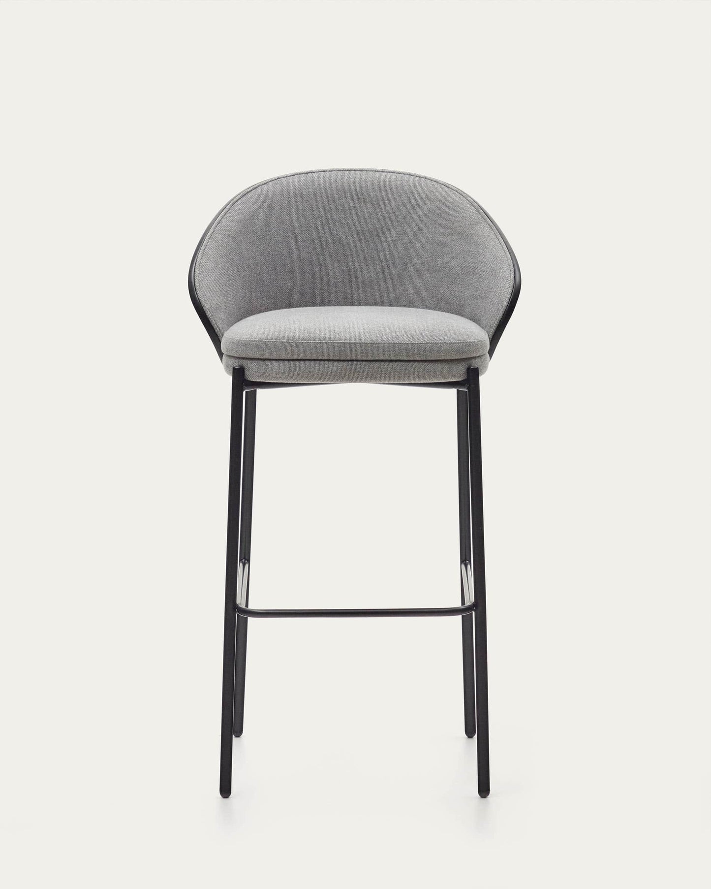Sgabello Eamy in ciniglia grigio chiaro impiallacciato frassino finitura nera, metallo nero 75 cm