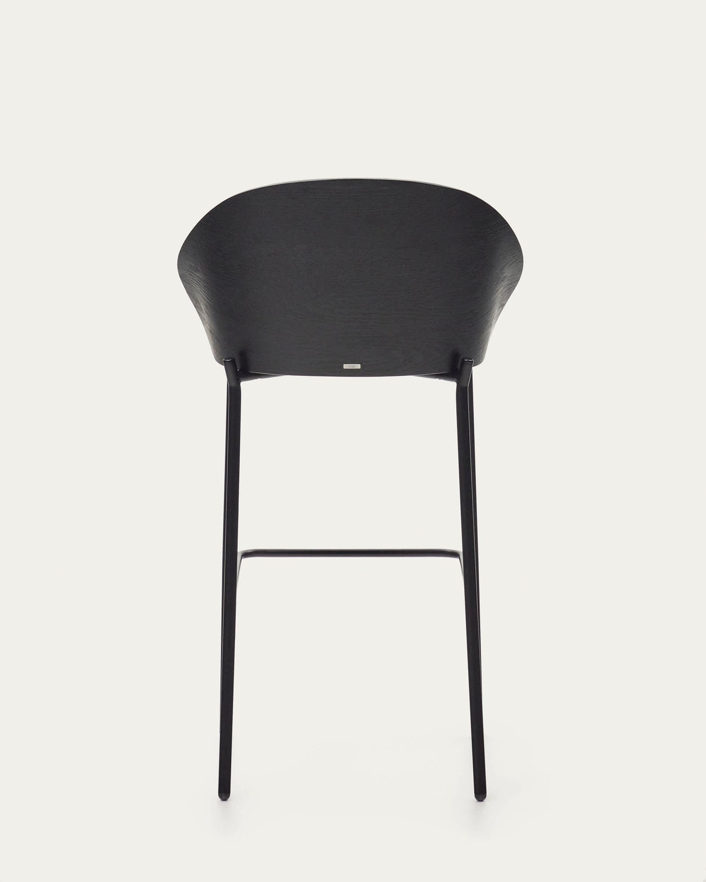 Sgabello Eamy in ciniglia grigio chiaro impiallacciato frassino finitura nera, metallo nero 75 cm