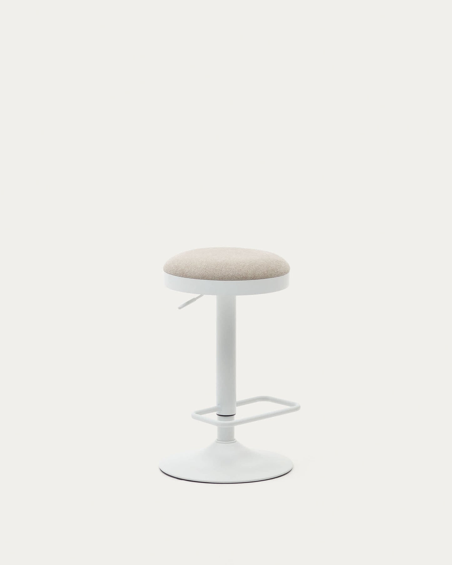 Sgabello Zaib in ciniglia beige e acciaio bianco opaco altezza 63-84 cm