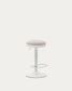 Sgabello Zaib in ciniglia beige e acciaio bianco opaco altezza 63-84 cm