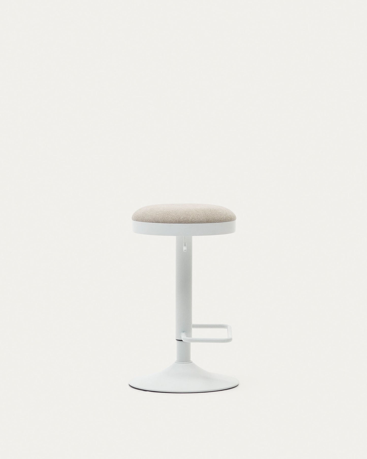 Sgabello Zaib in ciniglia beige e acciaio bianco opaco altezza 63-84 cm