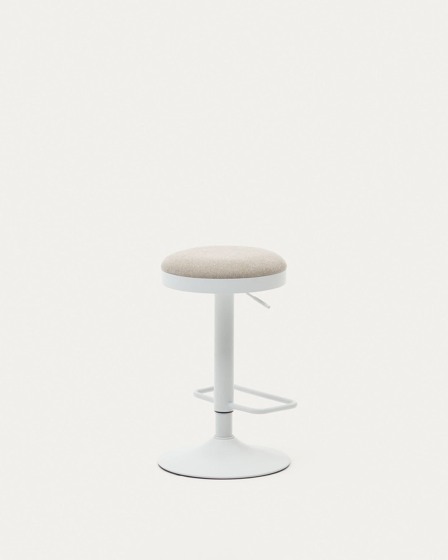Sgabello Zaib in ciniglia beige e acciaio bianco opaco altezza 63-84 cm
