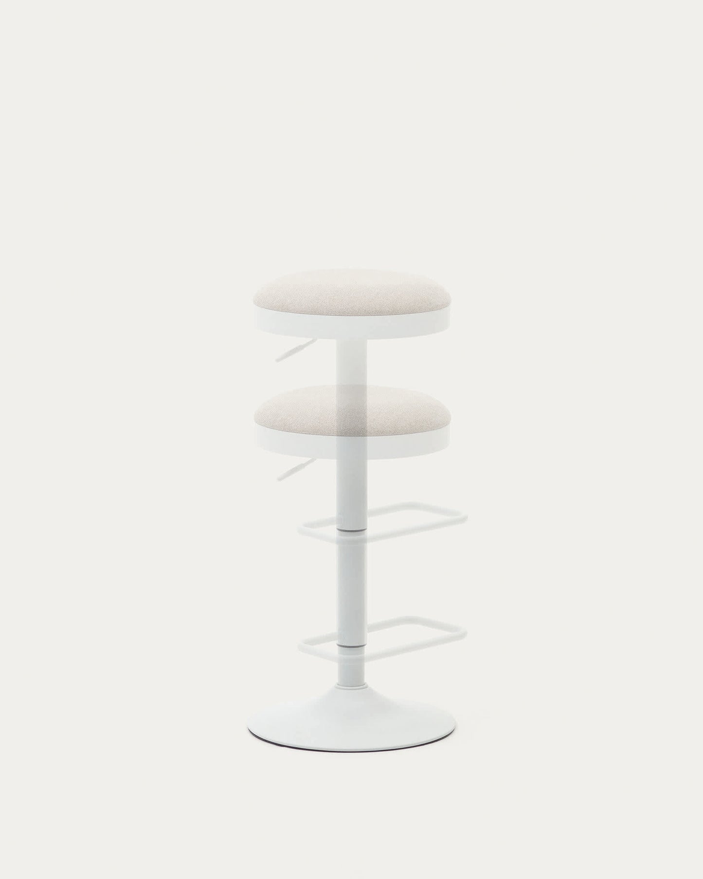 Sgabello Zaib in ciniglia beige e acciaio bianco opaco altezza 63-84 cm
