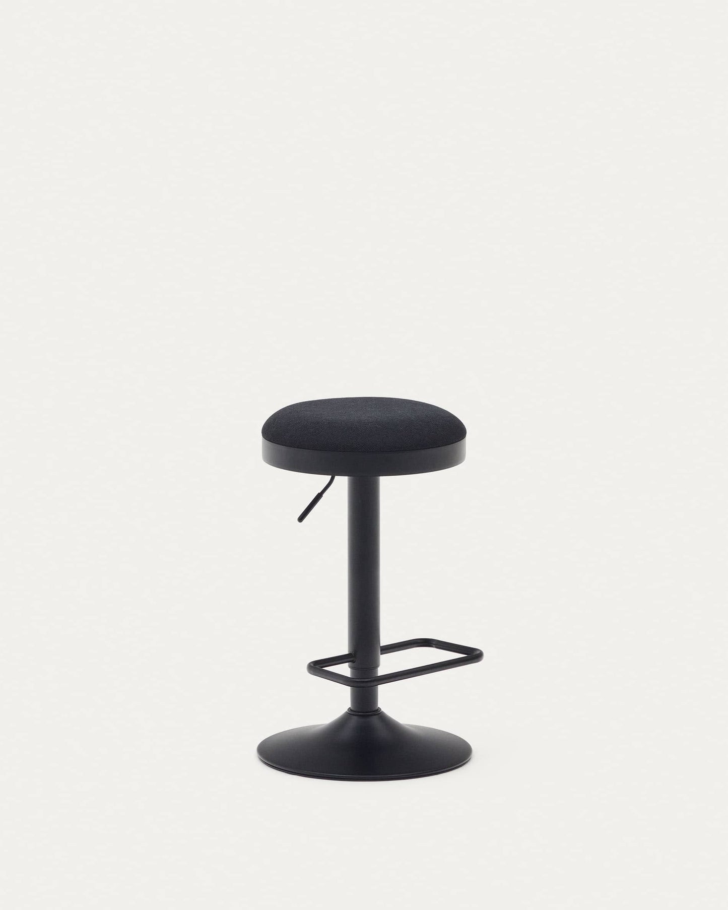 Sgabello Zaib in ciniglia nera e acciaio nero opaco altezza 63-84 cm
