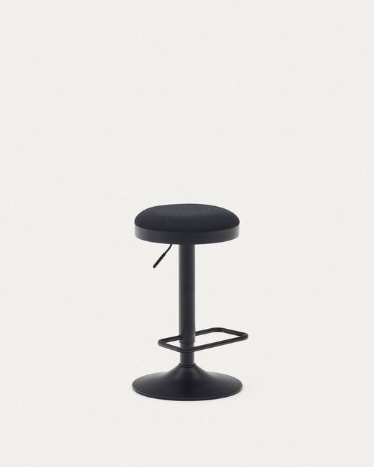 Sgabello Zaib in ciniglia nera e acciaio nero opaco altezza 63-84 cm
