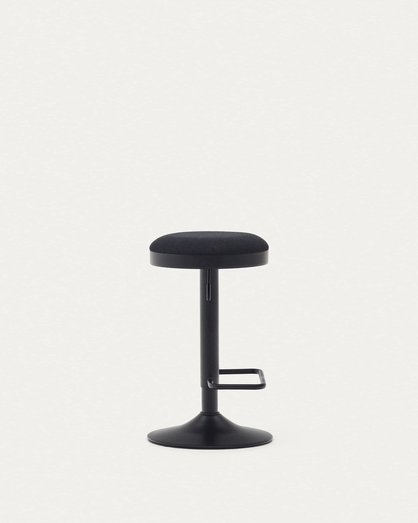 Sgabello Zaib in ciniglia nera e acciaio nero opaco altezza 63-84 cm