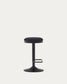 Sgabello Zaib in ciniglia nera e acciaio nero opaco altezza 63-84 cm