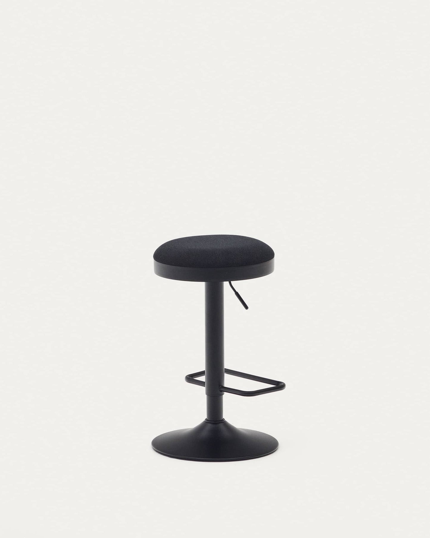 Sgabello Zaib in ciniglia nera e acciaio nero opaco altezza 63-84 cm