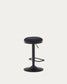 Sgabello Zaib in ciniglia nera e acciaio nero opaco altezza 63-84 cm