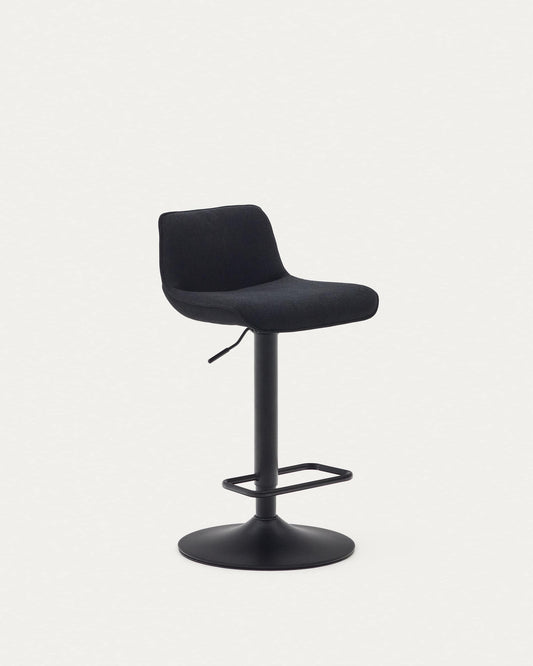 Sgabello Zenda in ciniglia nera e acciaio nero opaco 81-102 cm
