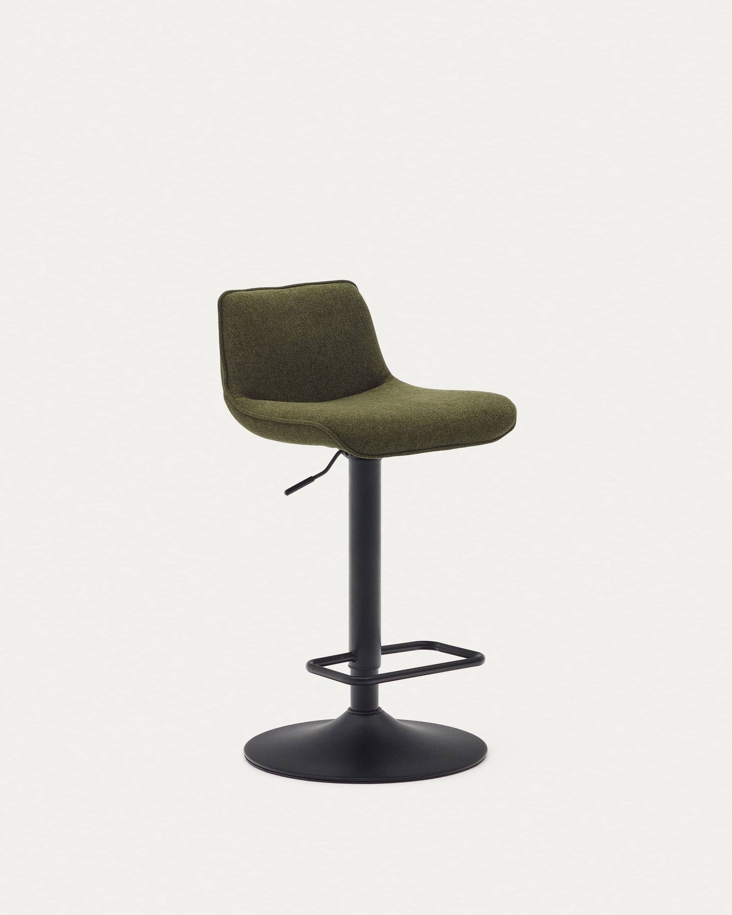 Sgabello Zenda in ciniglia verde scuro e acciaio nero opaco altezza 81-102 cm