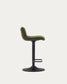 Sgabello Zenda in ciniglia verde scuro e acciaio nero opaco altezza 81-102 cm