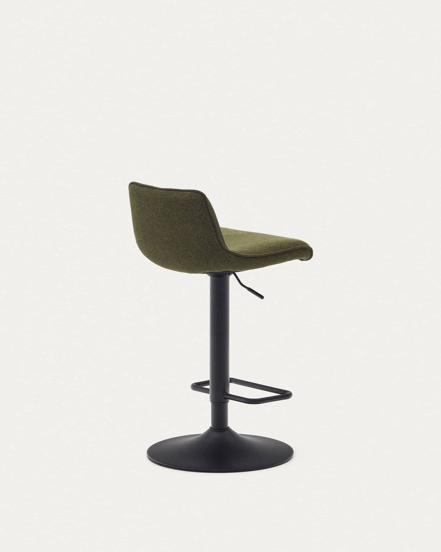 Sgabello Zenda in ciniglia verde scuro e acciaio nero opaco altezza 81-102 cm