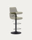 Sgabello Zenda in ciniglia verde scuro e acciaio nero opaco altezza 81-102 cm