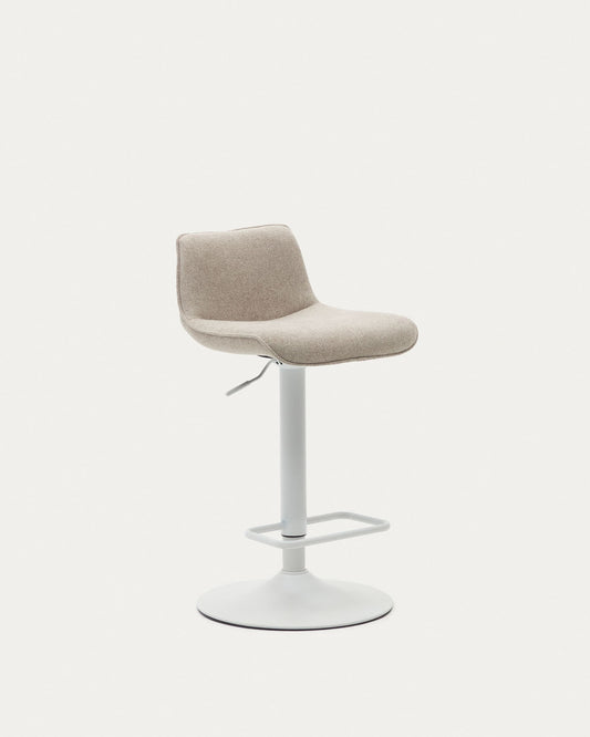 Sgabello Zenda in ciniglia beige e acciaio bianco opaco 81-102 cm