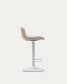 Sgabello Zenda in ciniglia beige e acciaio bianco opaco 81-102 cm