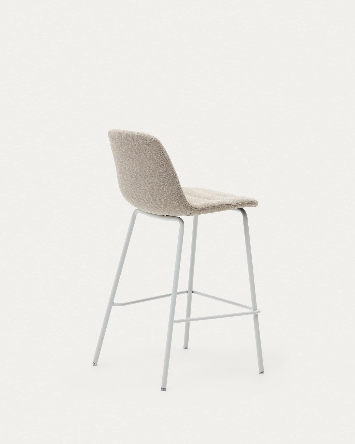 Sgabello Zunilda in ciniglia beige e acciaio con finiture bianco opaco altezza 65 cm