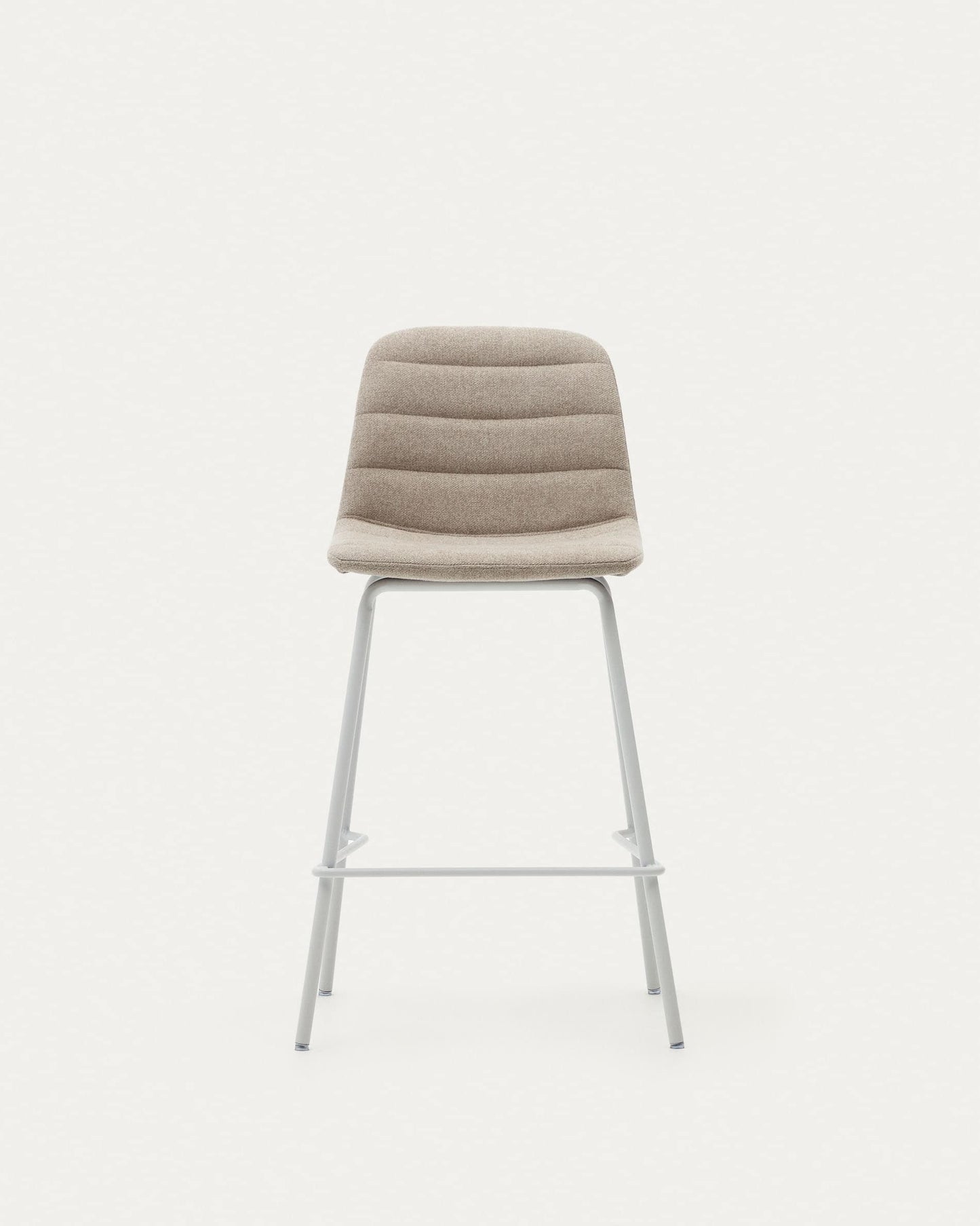 Sgabello Zunilda in ciniglia beige e acciaio con finiture bianco opaco altezza 65 cm