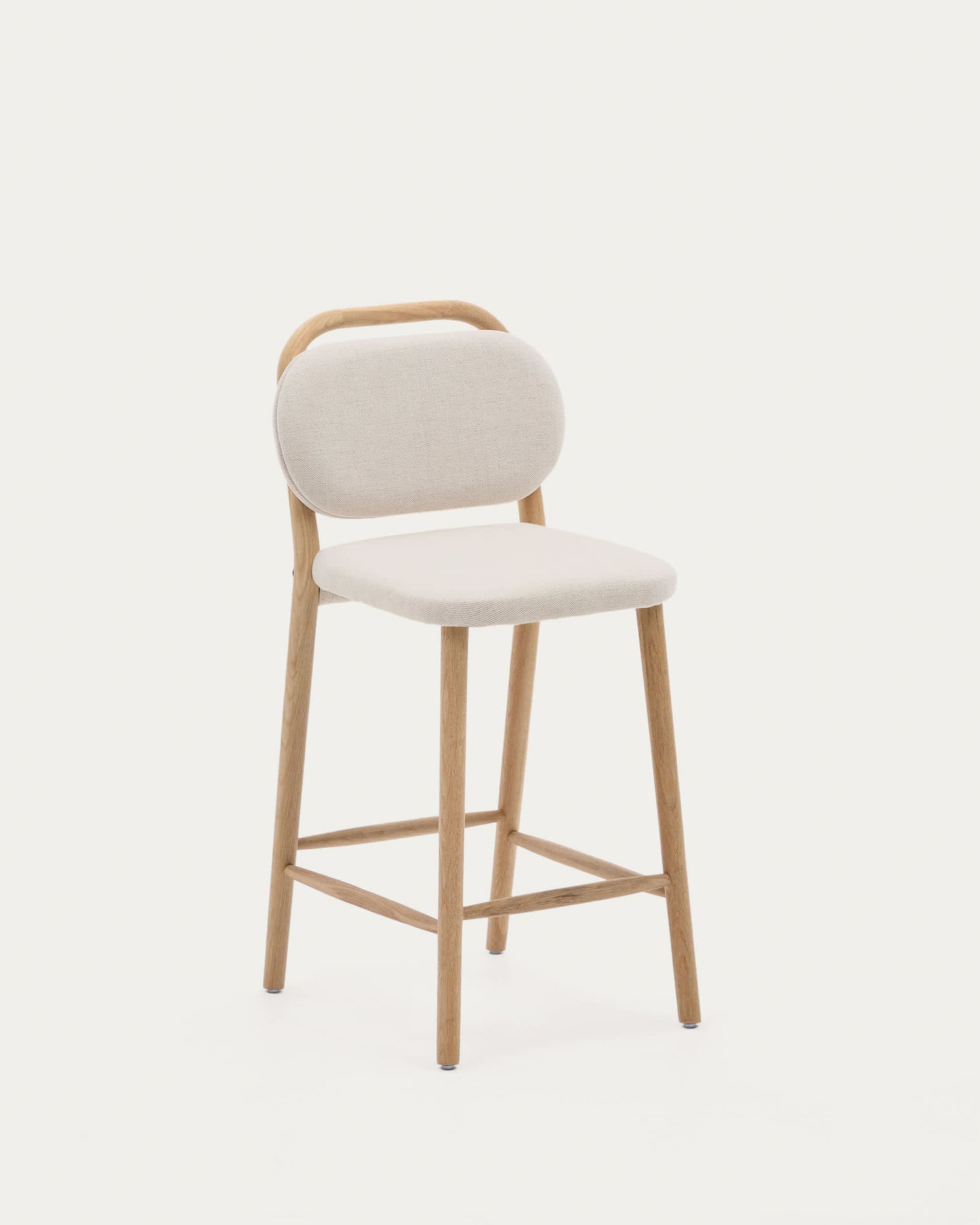 Sgabello Helda in ciniglia beige e massello di quercia 65 cm