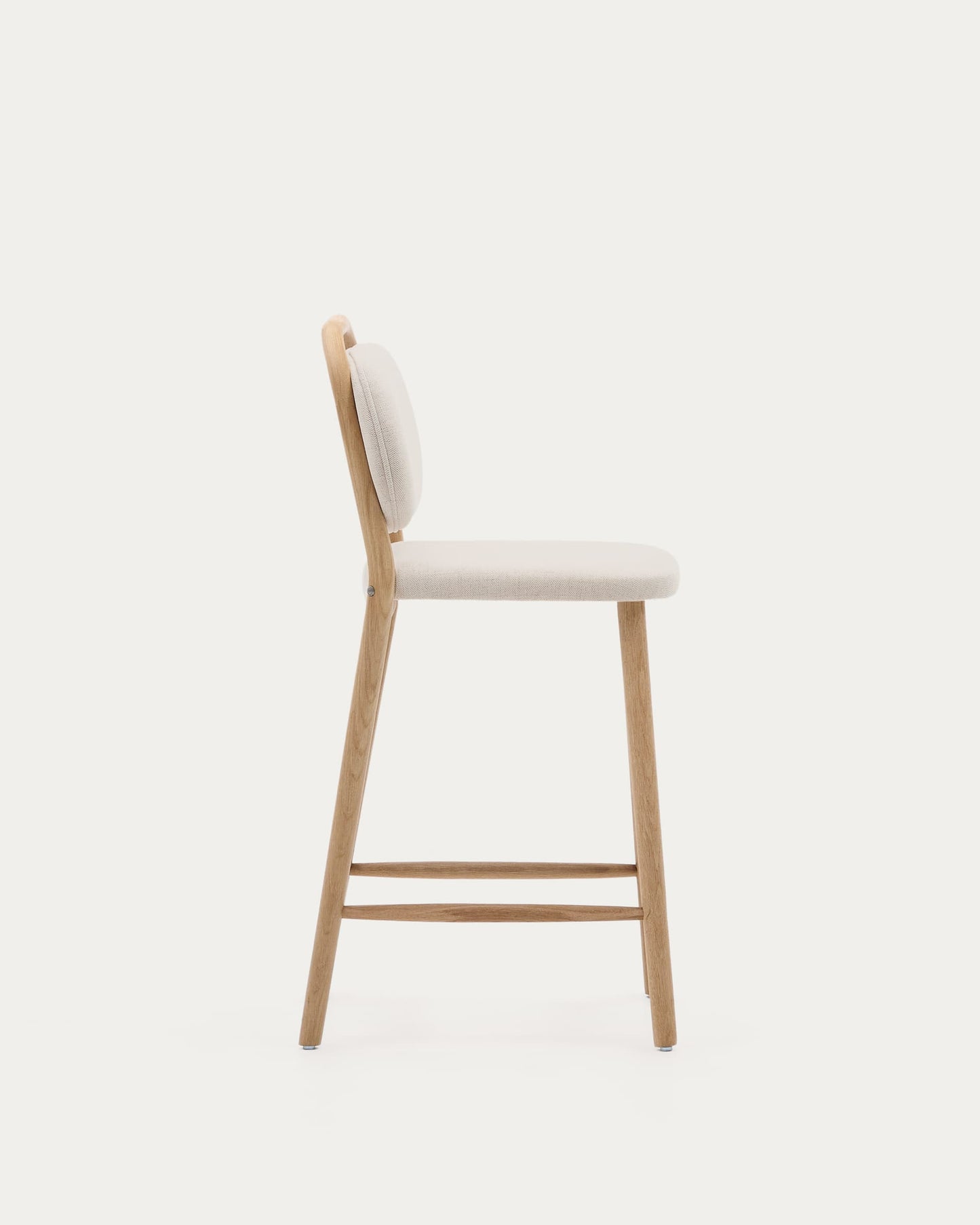 Sgabello Helda in ciniglia beige e massello di quercia 65 cm
