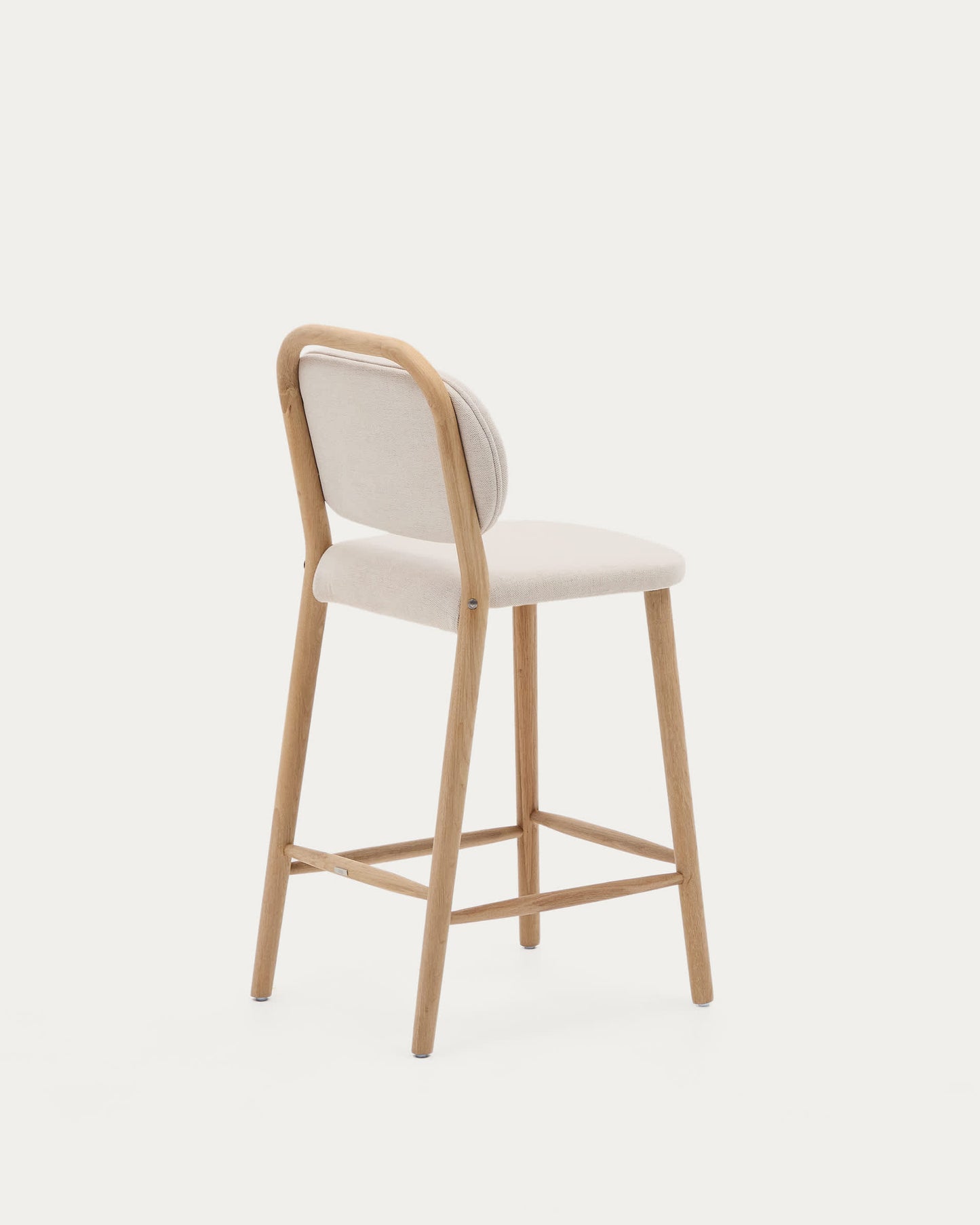 Sgabello Helda in ciniglia beige e massello di quercia 65 cm