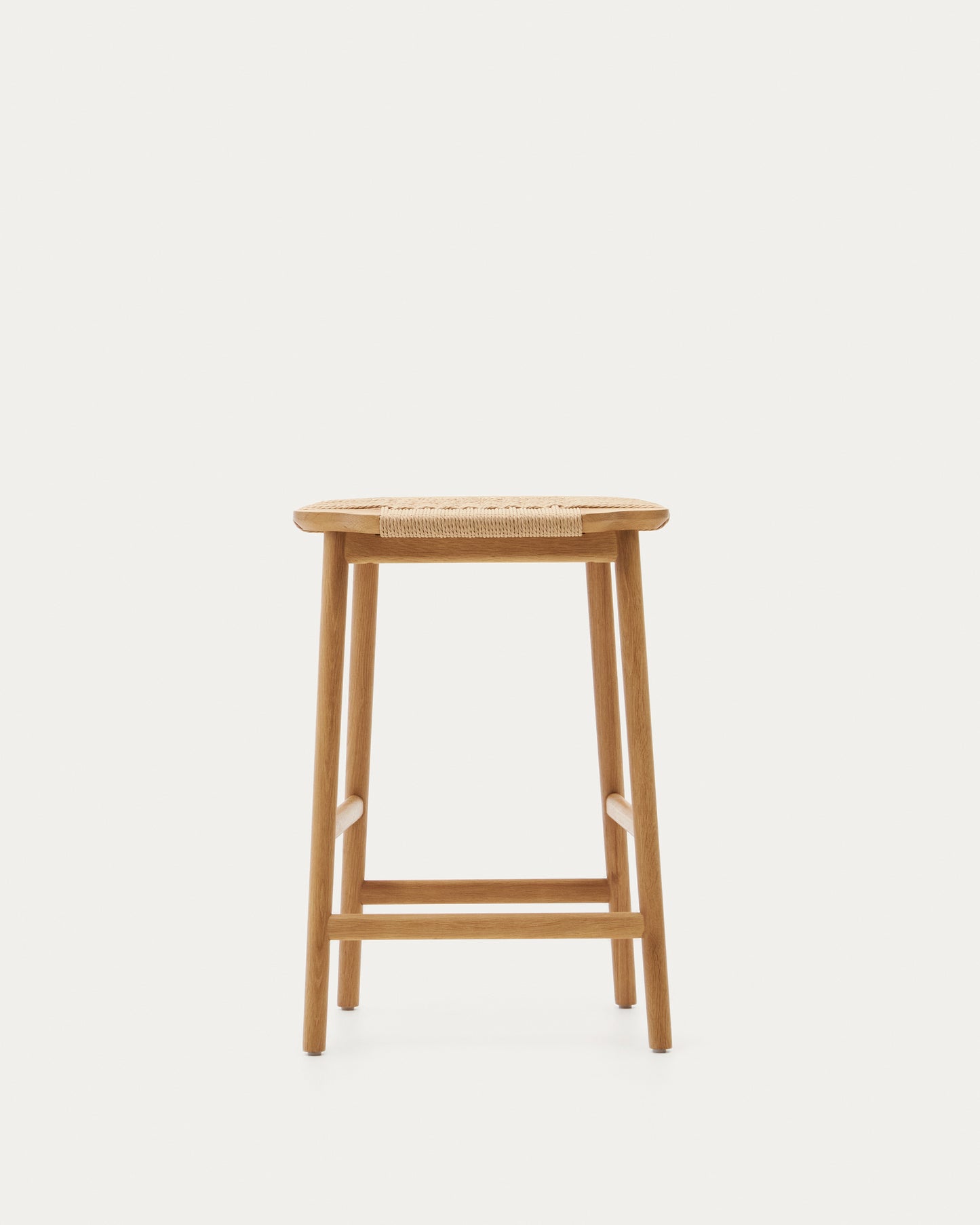 Sgabello Enit in corda di carta beige e legno massiccio di rovere rifinitura naturale 65 cm