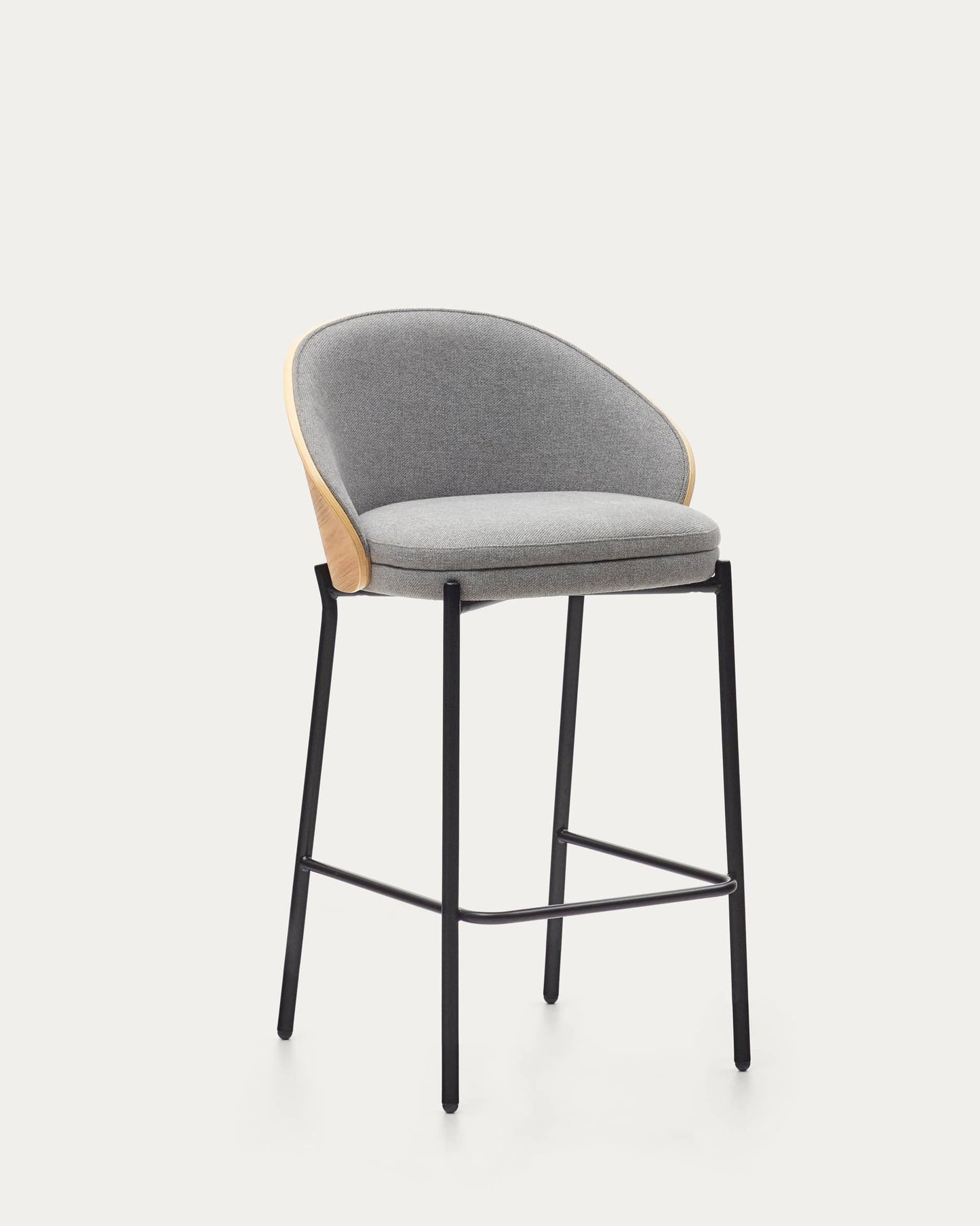 Sgabello Eamy in ciniglia grigio chiaro impiallacciato frassino finitura naturale, metallo nero 65 cm