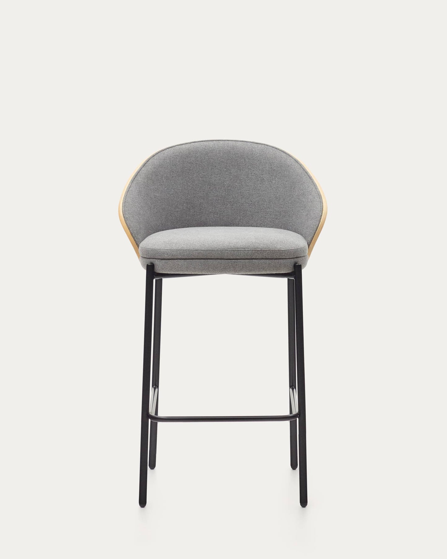 Sgabello Eamy in ciniglia grigio chiaro impiallacciato frassino finitura naturale, metallo nero 65 cm