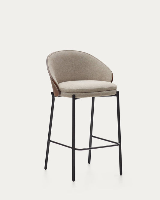 Sgabello Eamy in ciniglia marrone chiaro impiallacciato frassino finitura wengé, metallo nero 65 cm