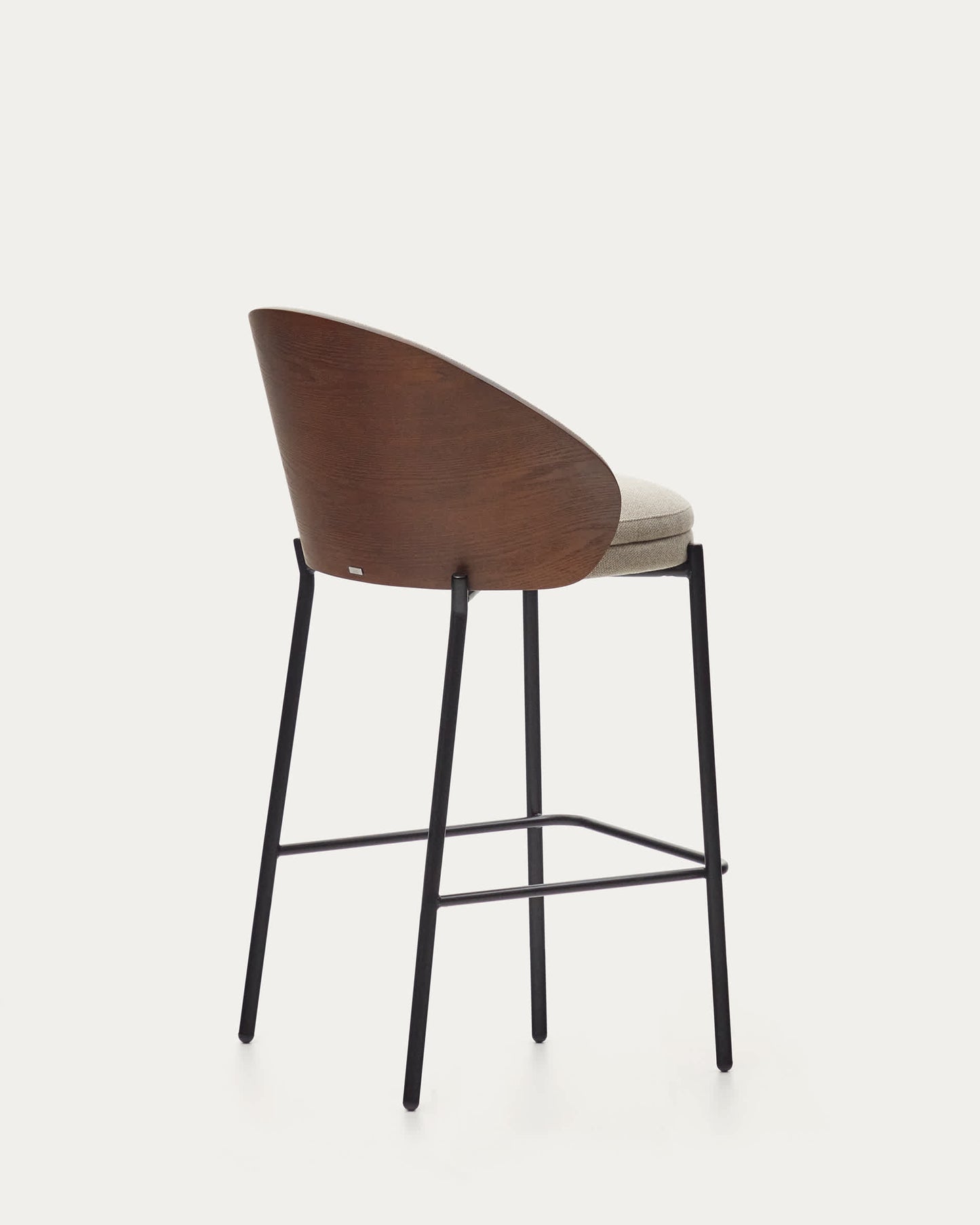 Sgabello Eamy in ciniglia marrone chiaro impiallacciato frassino finitura wengé, metallo nero 65 cm