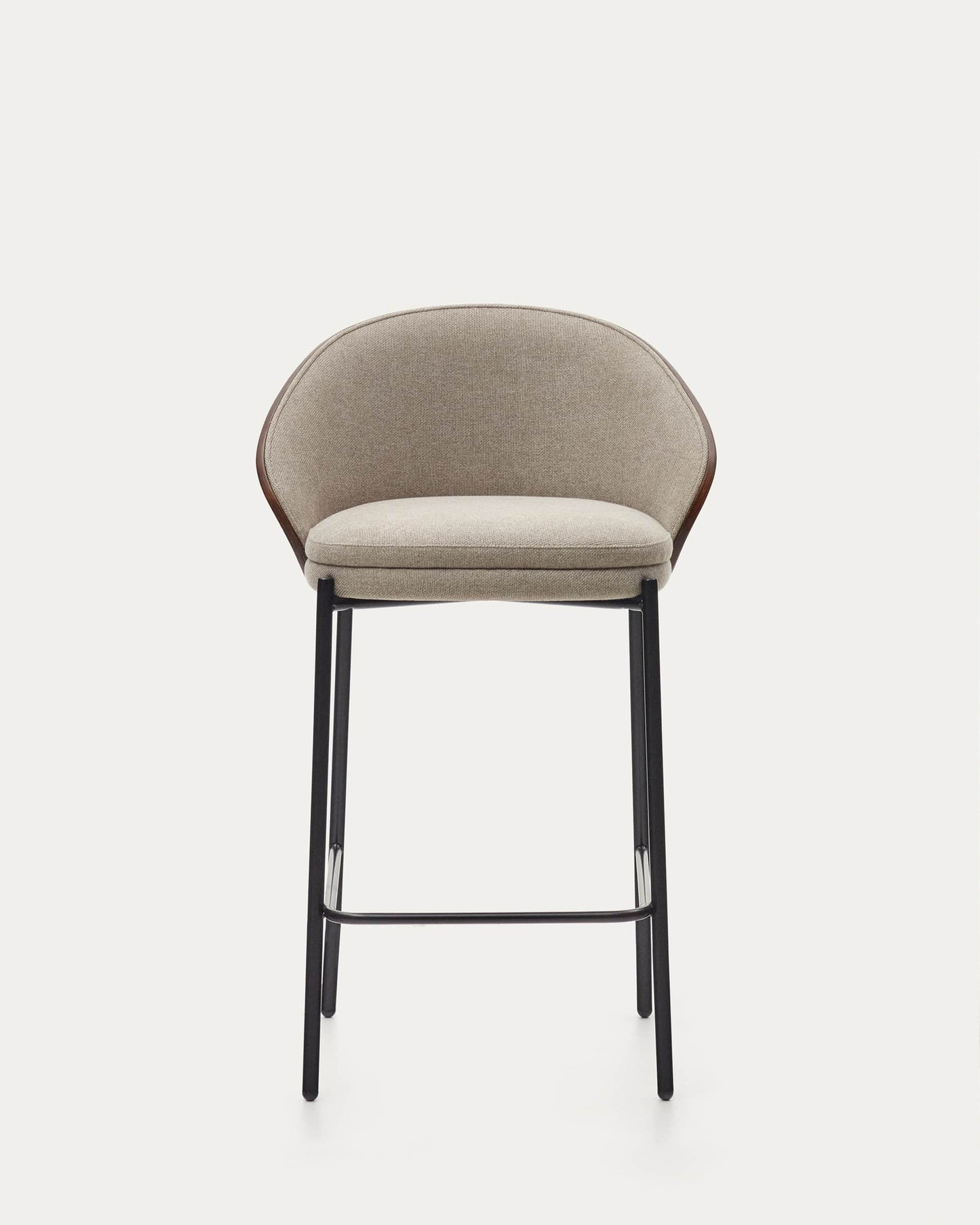 Sgabello Eamy in ciniglia marrone chiaro impiallacciato frassino finitura wengé, metallo nero 65 cm