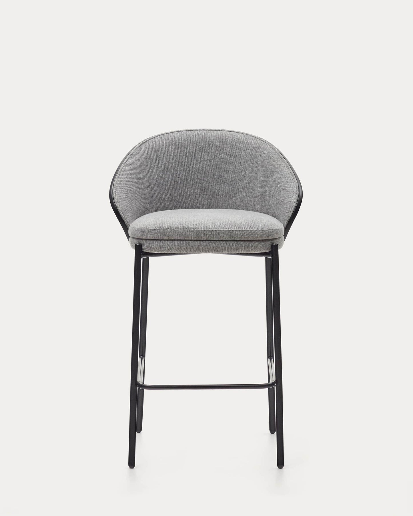 Sgabello Eamy in ciniglia grigio chiaro impiallacciato frassino finitura nera, metallo nero 65 cm