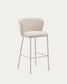 Sgabello Ciselia in ciniglia beige e acciaio beige altezza 75 cm