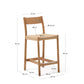 Sgabello Yalia con schienale in legno massello di rovere finitura naturale e seduta in corda, 65 cm
