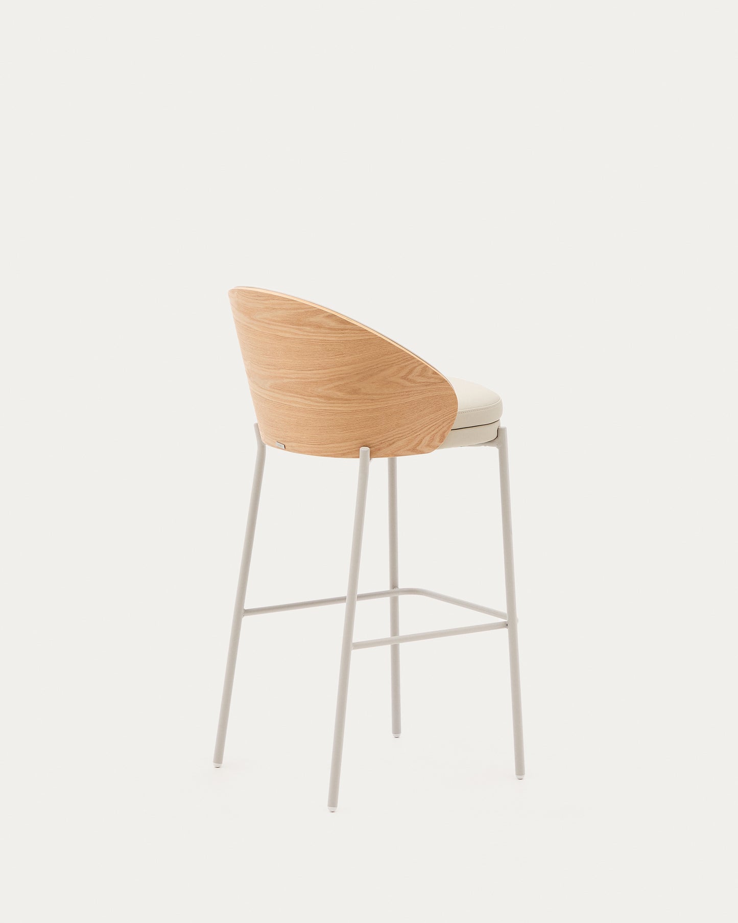 Sgabello Eamy di pelle sintetica beige, impiallacciatura in frassino finitura naturale 77 cm