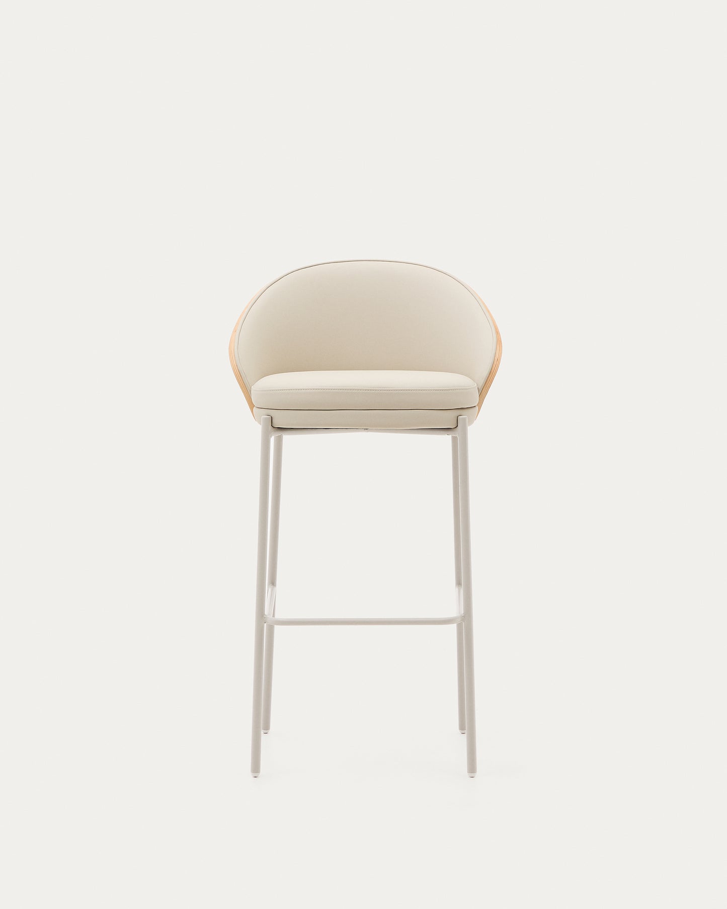 Sgabello Eamy di pelle sintetica beige, impiallacciatura in frassino finitura naturale 77 cm