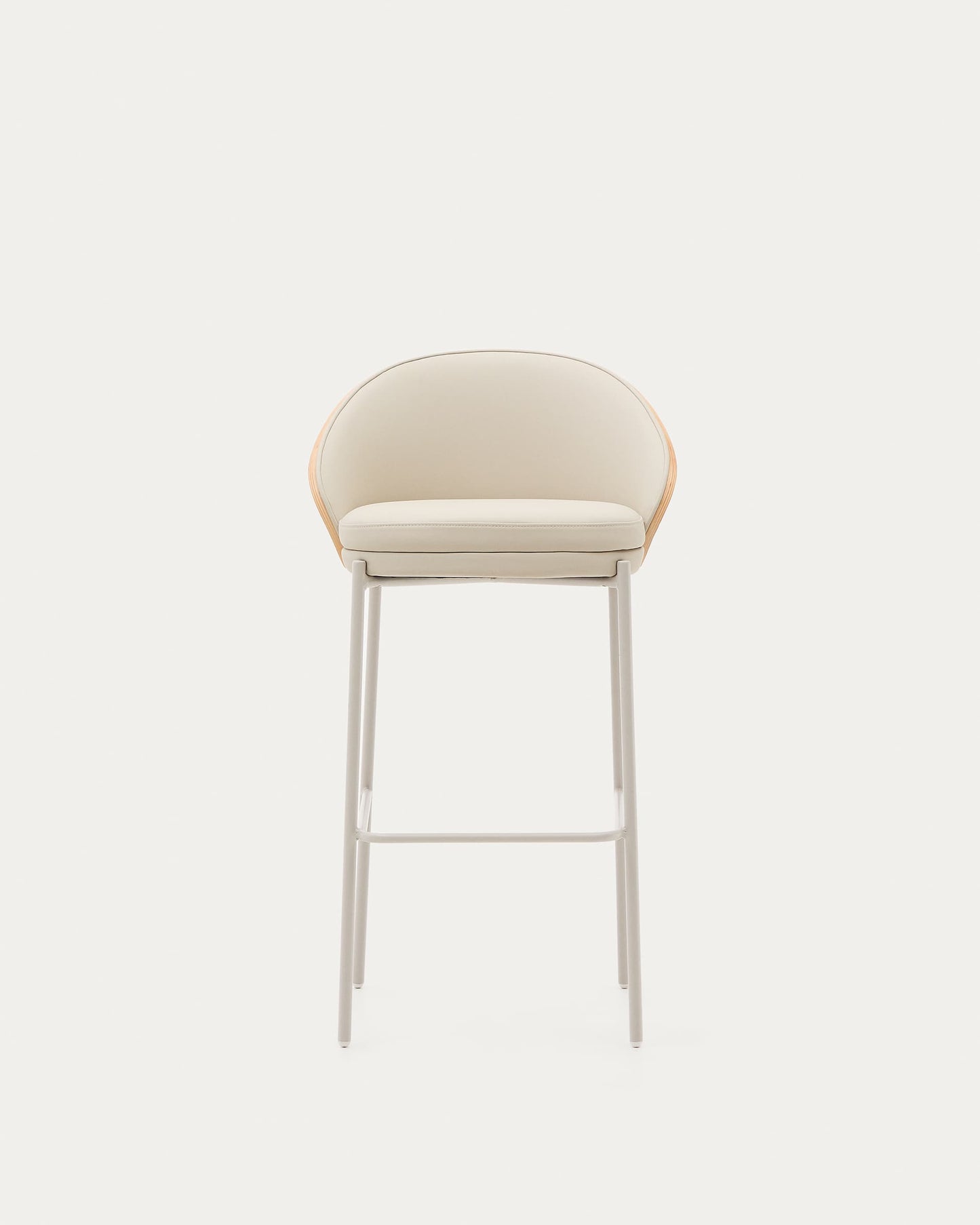 Sgabello Eamy di pelle sintetica beige, impiallacciatura in frassino finitura naturale 77 cm