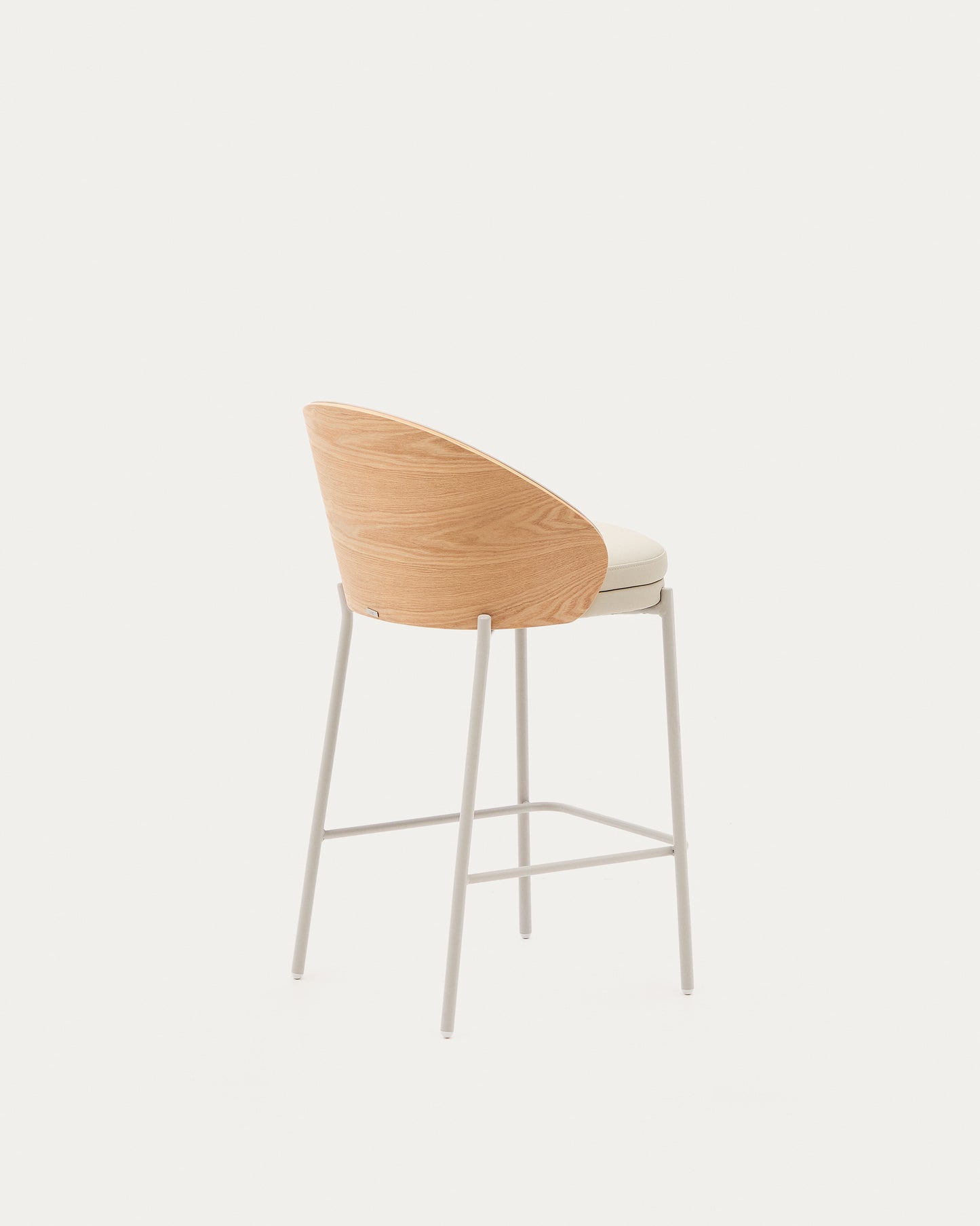 Sgabello Eamy di pelle sintetica beige, impiallacciatura in frassino finitura naturale 65 cm