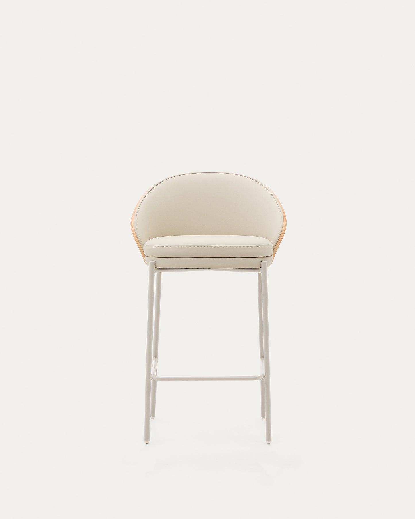 Sgabello Eamy di pelle sintetica beige, impiallacciatura in frassino finitura naturale 65 cm