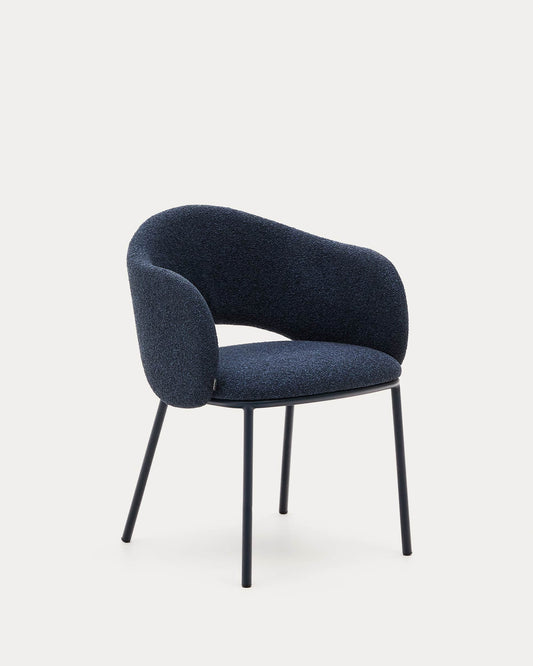 Sedia Maina in ciniglia spessa blu e gambe in acciaio con finitura blu