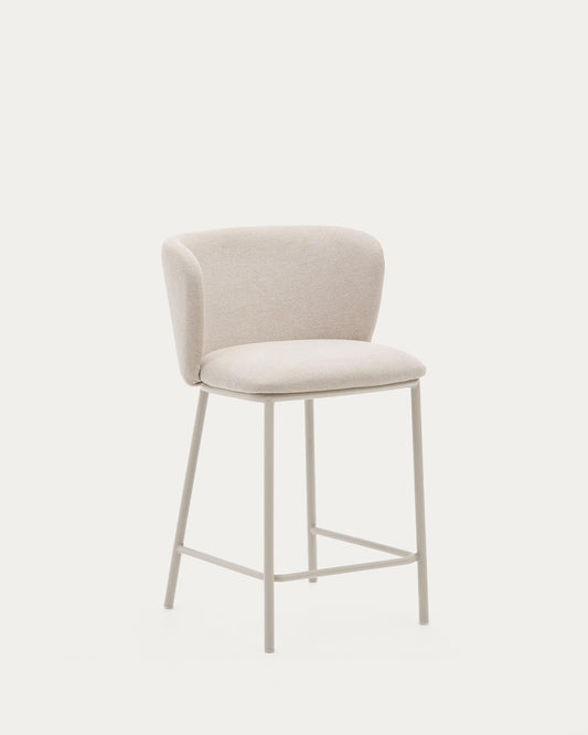 Sgabello Ciselia in ciniglia beige e acciaio beige altezza 65 cm