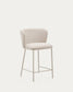 Sgabello Ciselia in ciniglia beige e acciaio beige altezza 65 cm